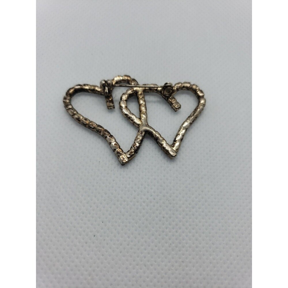 Vintage Double Interlocking Rhinestone Hearts Pin… - image 2
